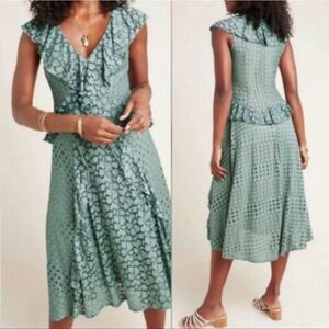 Anthropologie Antoinette green ruffled midi dress size 4